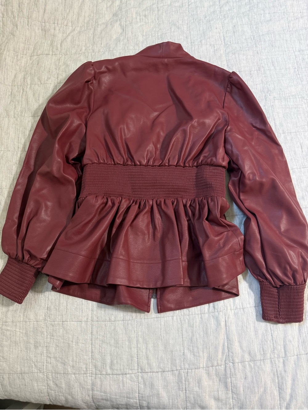 Anthropologie Maeve The Tommie Vegan Leather Zip Front Shirt Plum Wine Sz Small - Picture 4 of 12